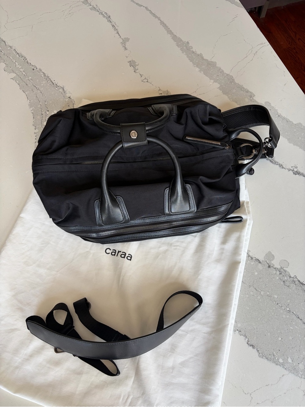 caraa Studio Bag: Black Nylon Convertible backpack & shoulder-Handle Bag Large